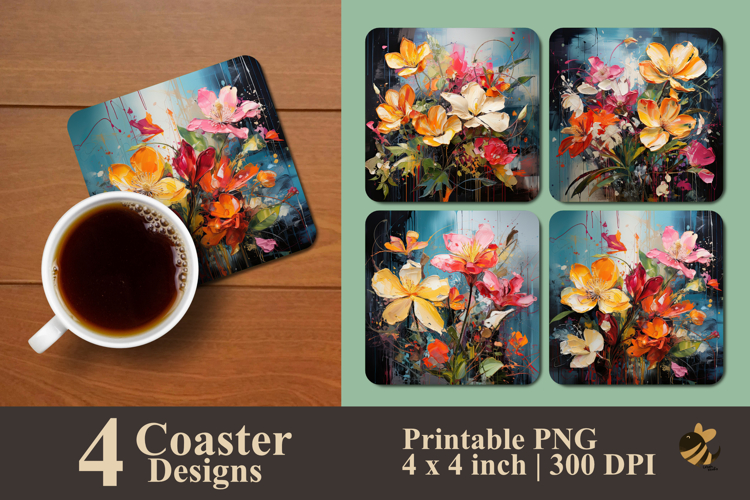 Brush Floral Coaster Sublimation Design
