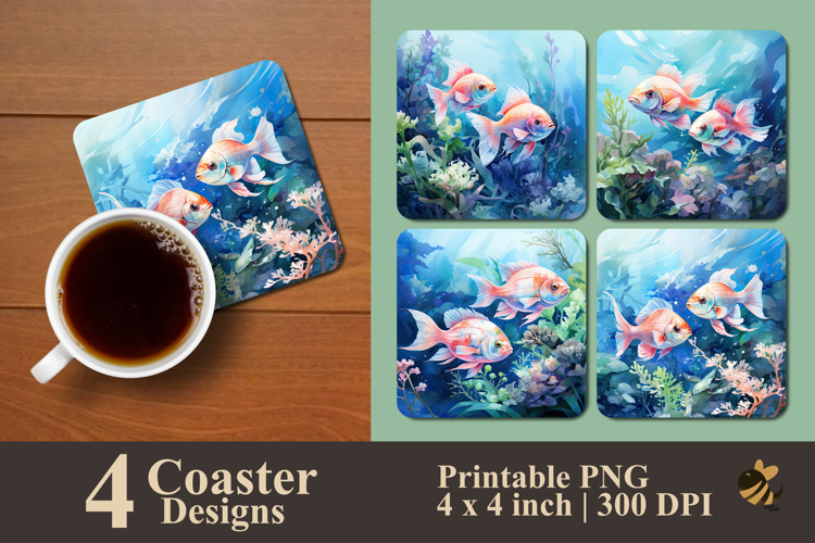 Small Shiny Fish Coaster Sublimation Design