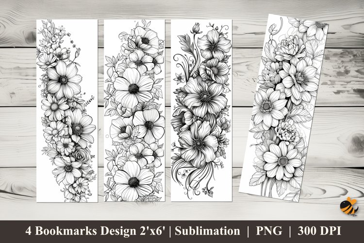 Coloring Flower Bookmarks Sublimation Design example image 1