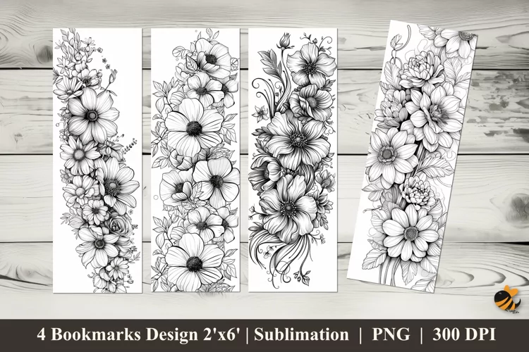 Coloring Flower Bookmarks Sublimation Design