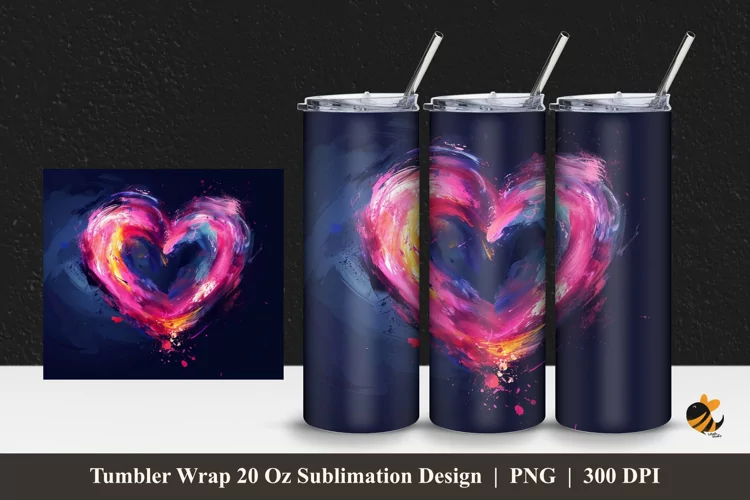 Brush Love Tumbler Wrap Sublimation Design 1
