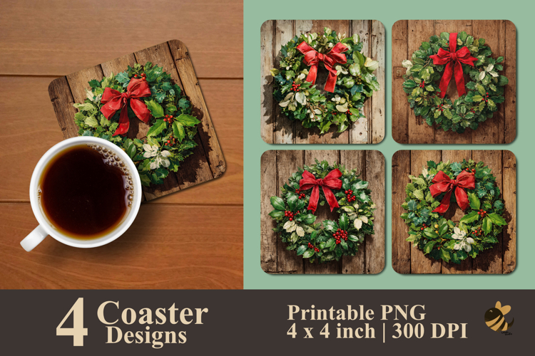 Winter Wreath Leaves Coaster Sublimation Design