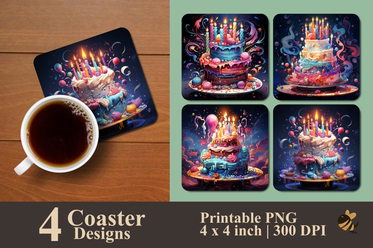 Birthday Cake Coaster Sublimation Designs