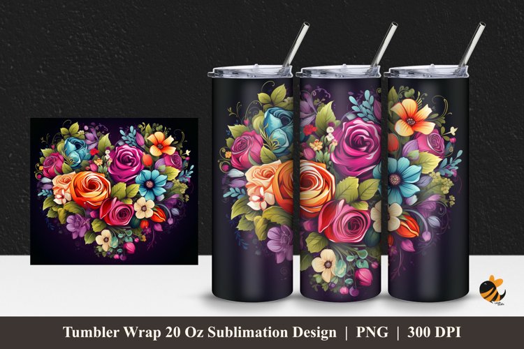 Love Colorful Flower Tumbler Wrap Sublimation Design 1 example image 1