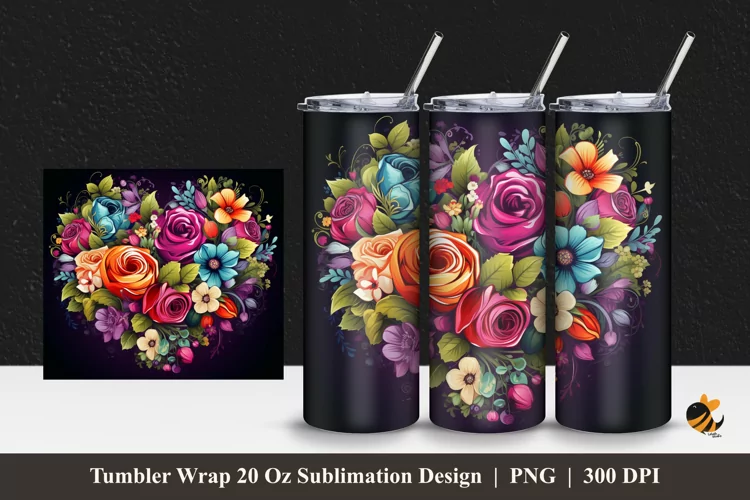 Love Colorful Flower Tumbler Wrap Sublimation Design 1