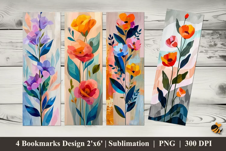 Wavy Abstract Flowers Bookmarks Sublimation Design