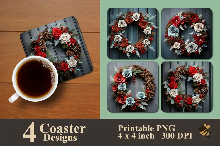 Rose Wreath Coaster Sublimation Designs