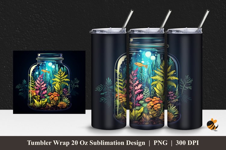 Fern and Jar Tumbler Wrap Sublimation Design 1