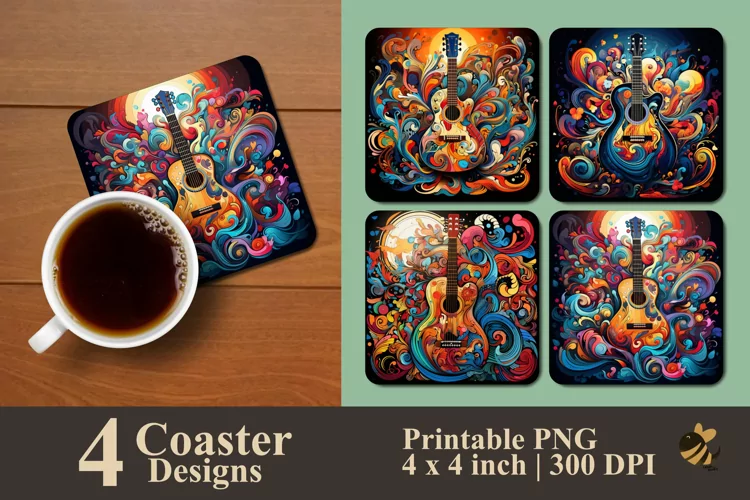 Fantasy Guitars Coaster Sublimation Designs