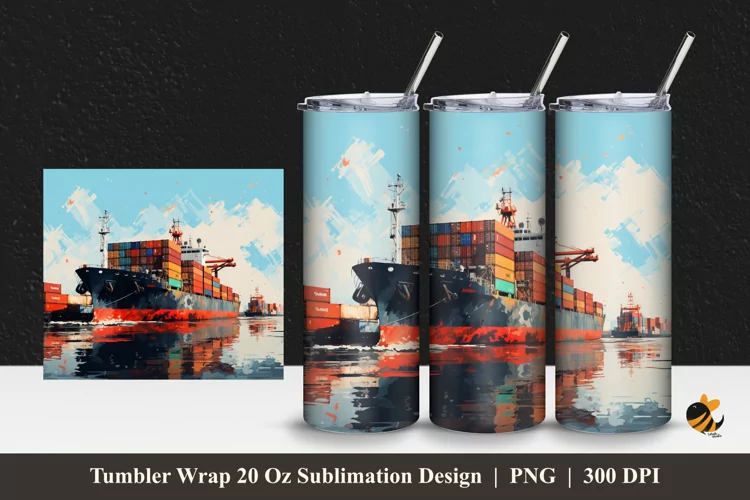 Cargo Ship Tumbler Wrap Sublimation Design 1