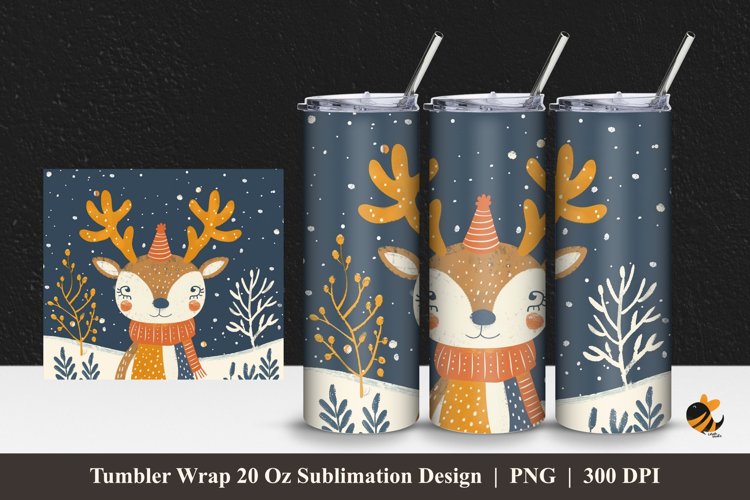 Cute Deer Tumbler Wrap Sublimation Design 1 example image 1