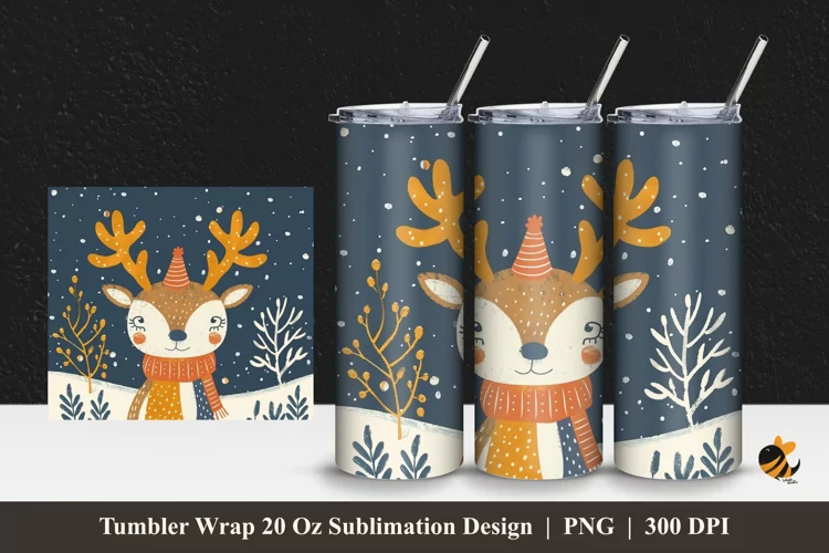 Cute Deer Tumbler Wrap Sublimation Design 1