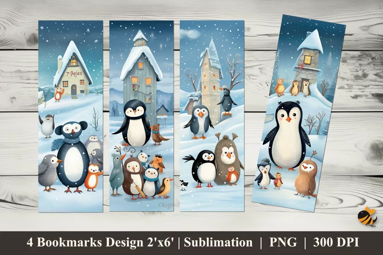 Penguin Family Bookmarks Sublimation Design