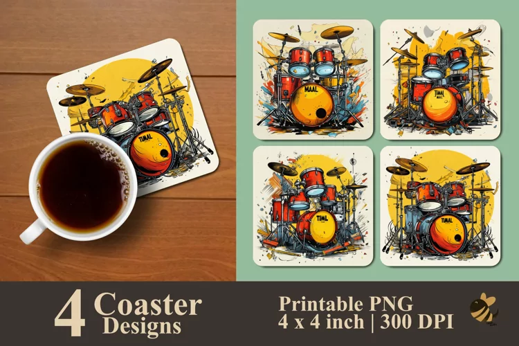 Drum Music Coaster Sublimation Designs