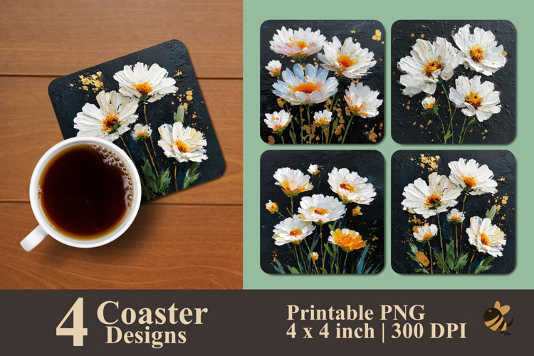 White Floral Symphony Coaster Sublimation Design
