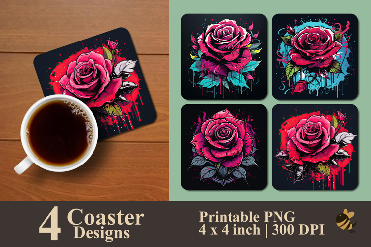 Clean Edge Rose Coaster Sublimation Design