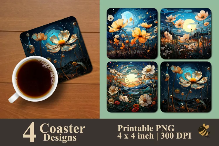 Night Flower Coaster Sublimation Designs