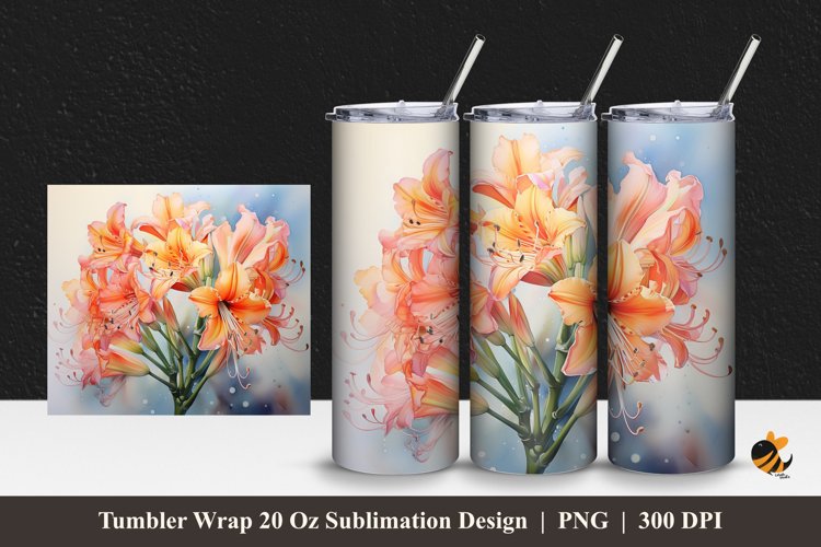 Clivia Flower Tumbler Wrap Sublimation Design 1