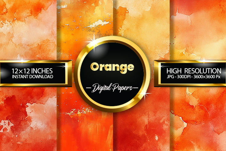 Orange Watercolor Digital Papers - 04 Variations