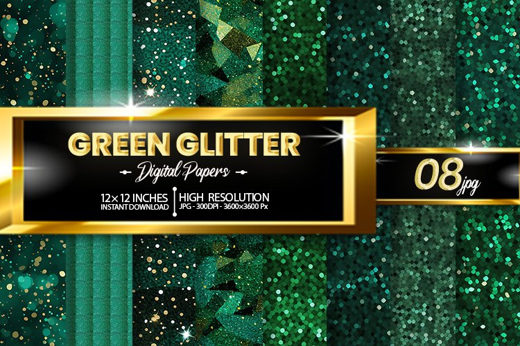 Green Glitter Digital Papers Bundle example image 1