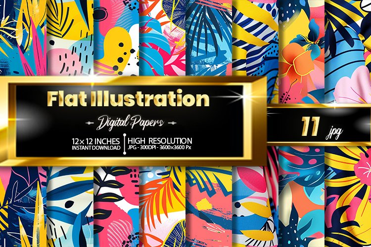 Flat Illustration Digital Papers Bundle example image 1
