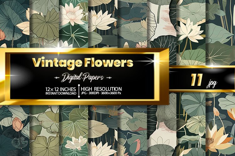 Vintage Flowers Digital Papers Bundle