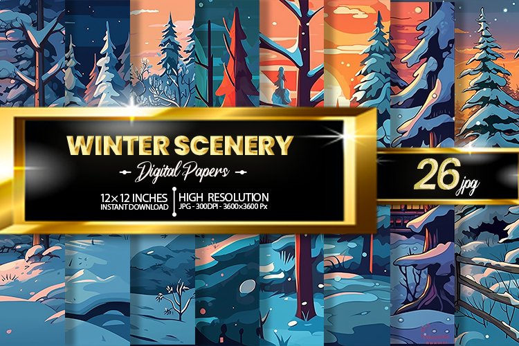 Winter Scenery Digital Papers Bundle