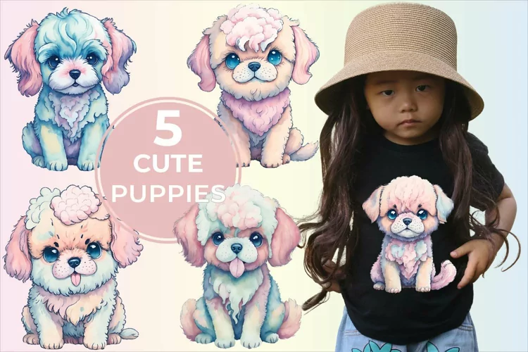 Cute Fluffy Watercolor Puppy PNG