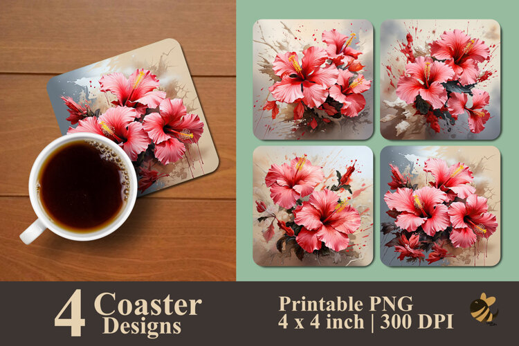 Realistic Hibiscus Coaster Sublimation Design example image 1