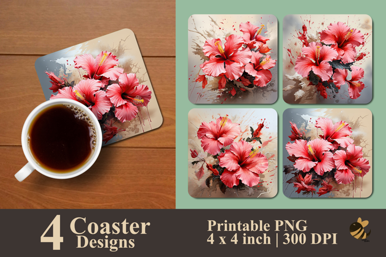 Realistic Hibiscus Coaster Sublimation Design