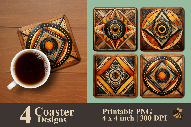 Tribal Earth Tones Coaster Sublimation Design