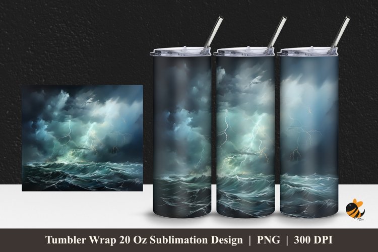 Thunder Rain Tumbler Wrap Sublimation Design 1 example image 1