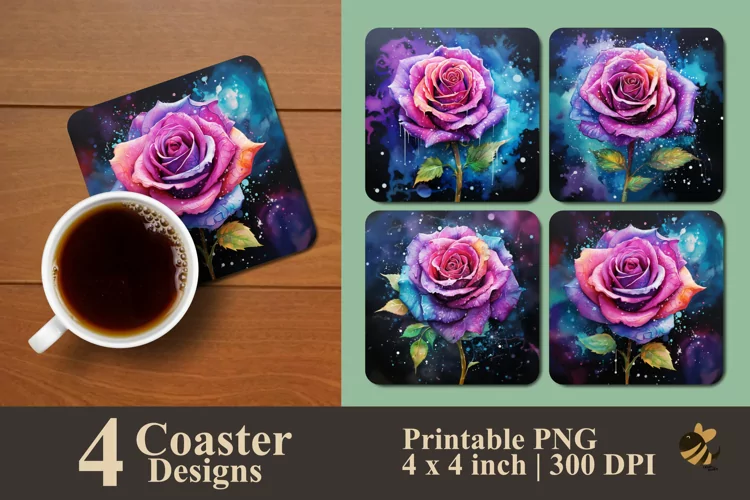 Cosmos Rose Coaster Sublimation Designs