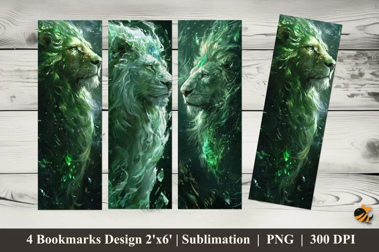 Green Crystal Lion Bookmarks Sublimation Design