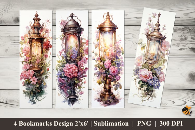 Old Flower Lamp Bookmarks Sublimation Design example image 1