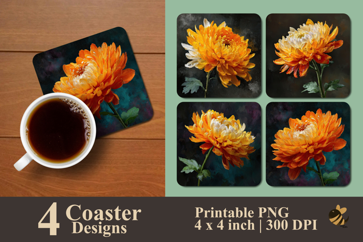 Golden Bloom Elegance Coaster Sublimation Design