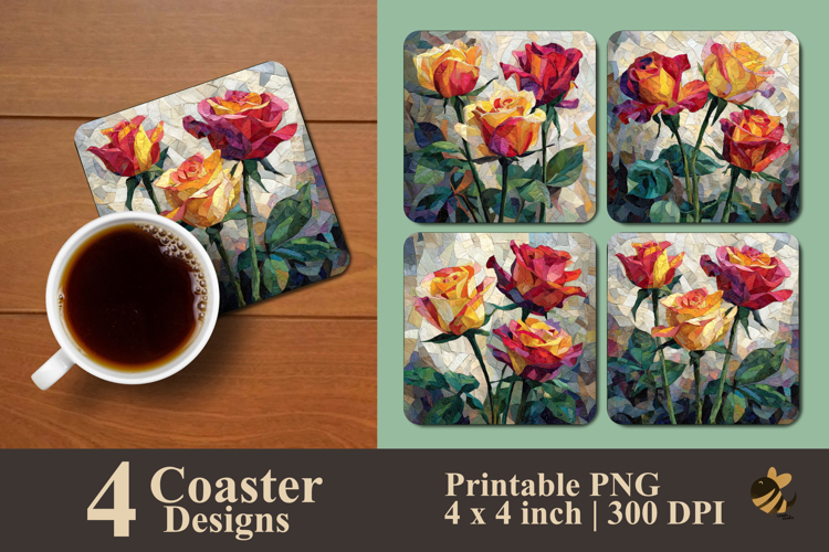 Abstract Painting Of Roses Coaster Sublimation Design