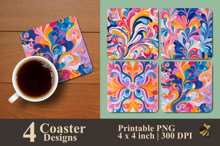 Colorful Flowers Coaster Sublimation Design