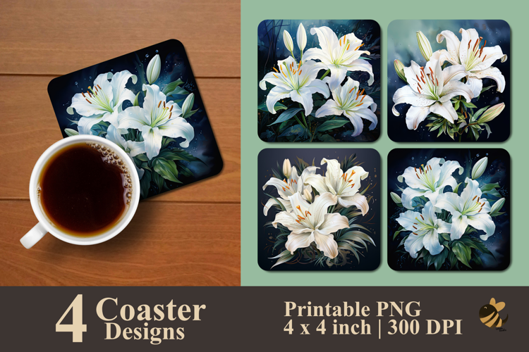 Painting White Lily Coaster Sublimation Design