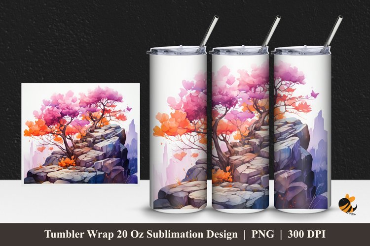 Tree Art Tumbler Wrap Sublimation Design 1 example image 1