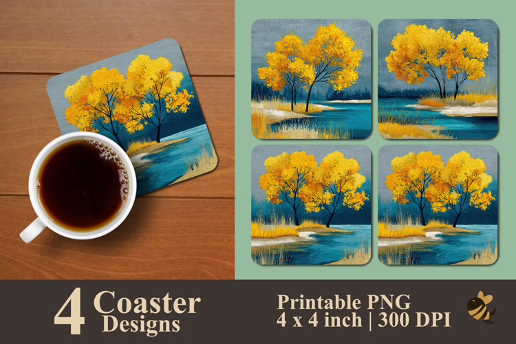 Golden Autumn Serenity Coaster Sublimation Design
