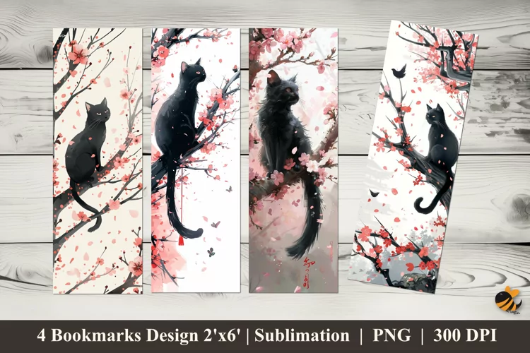 Cat Flowers Bookmarks Sublimation Design
