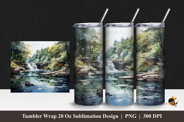 Nature River Tumbler Wrap Sublimation Design 1