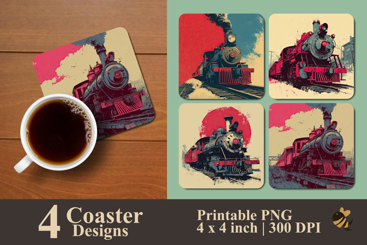 Antique Locomotive Coaster Sublimation Design