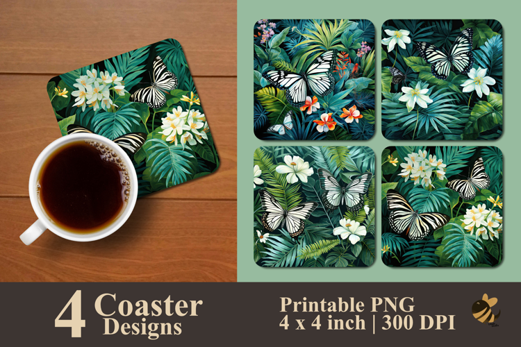 Zebra Butterfly With Floral Coaster Sublimation Design