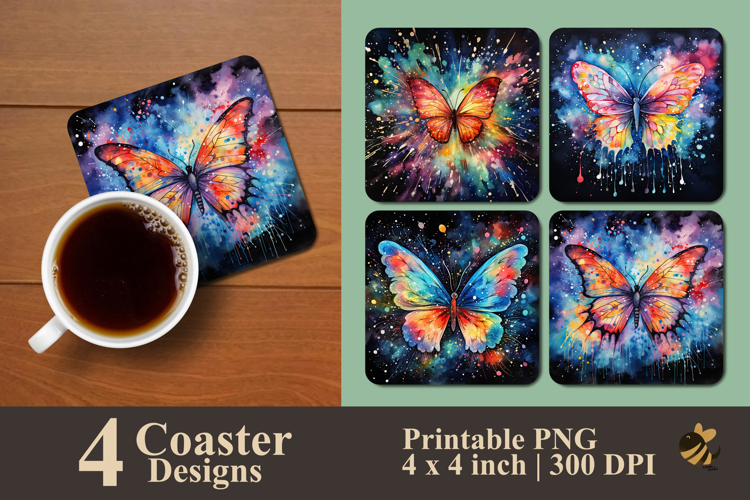 Painting Butterfly Coaster Sublimation Design