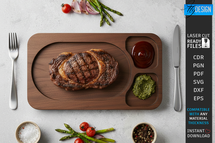 Steak Board Laser Cut | Serving Tray | BBQ Platter | Kitchen