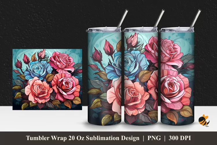 Blossom Supreme Rose Tumbler Wrap Sublimation Design 1