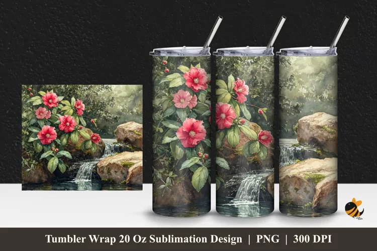 Nature Camelia Flower Tumbler Wrap Sublimation Design 1