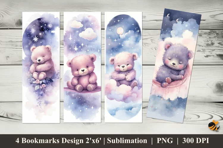 Watercolor Baby Bear Bookmark Sublimation Design